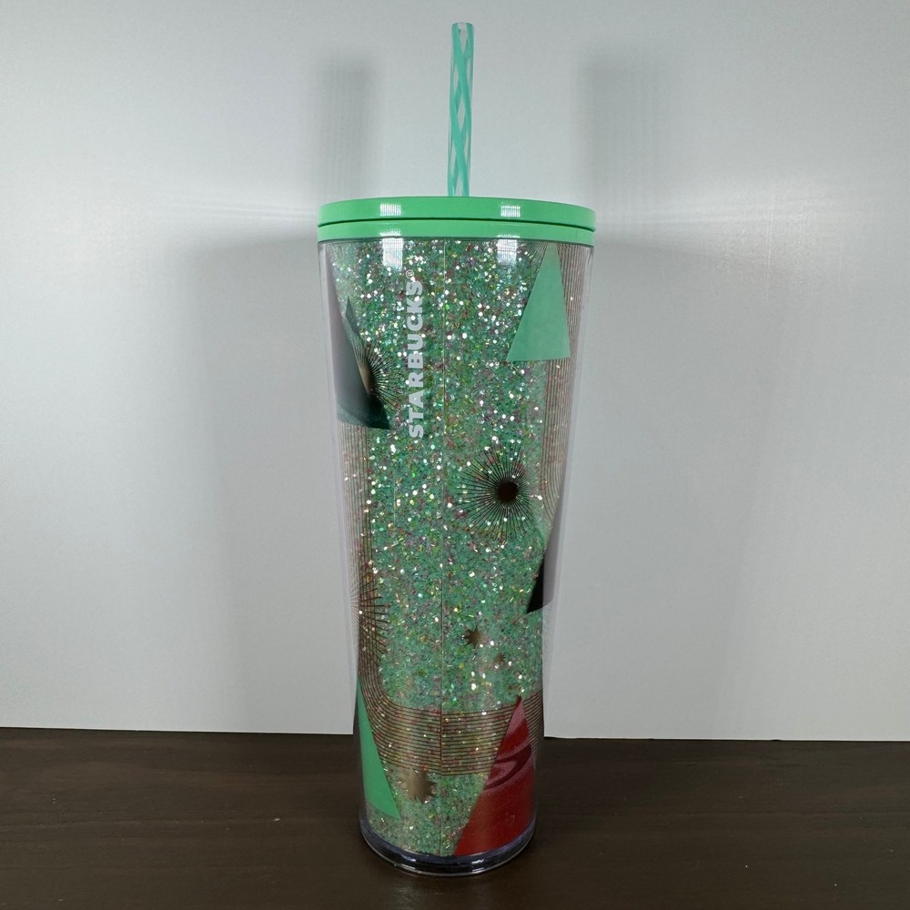 Starbucks 2020 Holiday Glitter Christmas Tree Cold Cup Tumbler 24oz w/ Straw